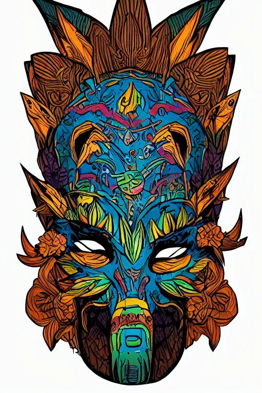 Image similar to animal mask totem roots flower tribal feather gemstone plant wood rock shaman vodoo video game vector cutout illustration vivid multicolor borderlands comics by josan gonzales and dan mumford radiating a glowing aura