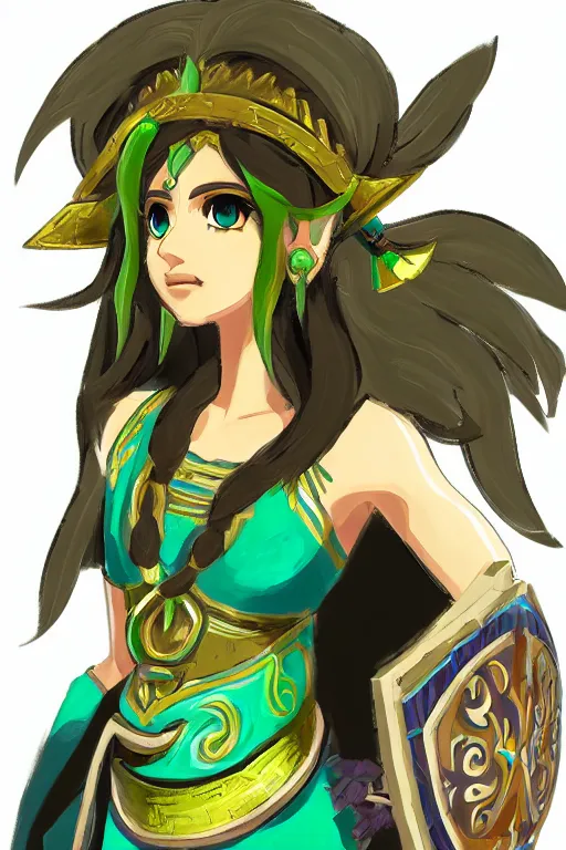 Image similar to a portrait of lady palutena from the legend of zelda breath of the wild, breath of the wild art style.