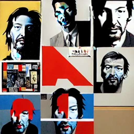 Image similar to portrait of keanu leaves, paper collage, mimmo rotella, kurt schwitters, richard hamilton, joe webb, chambliss giobbi, lynn skordal, derek gores, barbara kruger, jacques villegle.