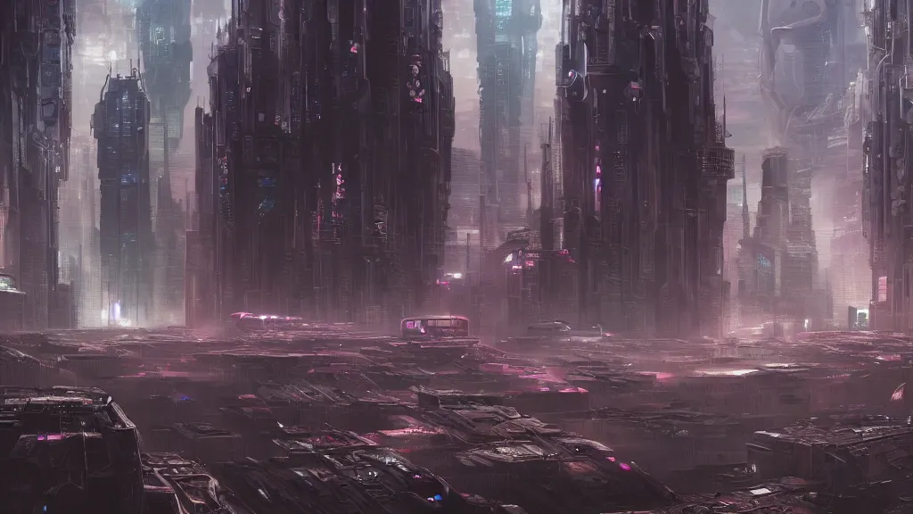 Image similar to a vast alien city, bustling and alive, futuristic, biological, cyberpunk, sinister, lightening and smog, dust, ultra realistic, hyper detailed, concept art, cinematic, wide lens,