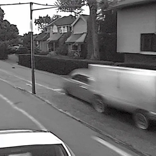Prompt: cctv footage of a btr driving past a suburban neighbhoorhood, realistic, highly detailed, black and white, at night, taken on a security cctv camera.