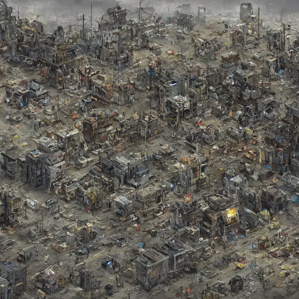 Image similar to big post apocalyptic city made of junk