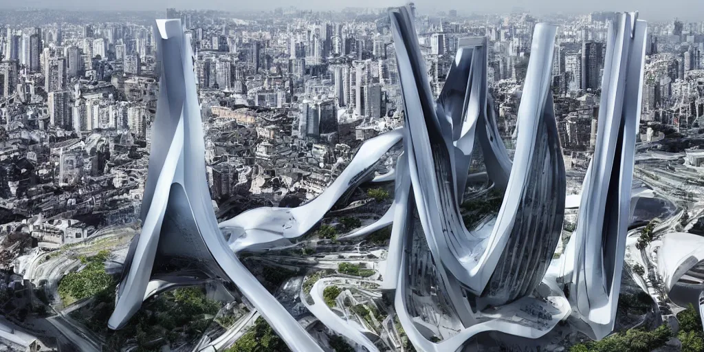 Image similar to a city designed by Zaha Hadid