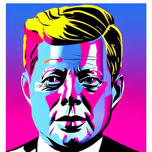 Prompt: individual jfk portrait fallout 7 6 retro futurist illustration art by beeple, sticker, colorful, illustration, highly detailed, simple, smooth and clean vector curves, no jagged lines, vector art, smooth andy warhol style