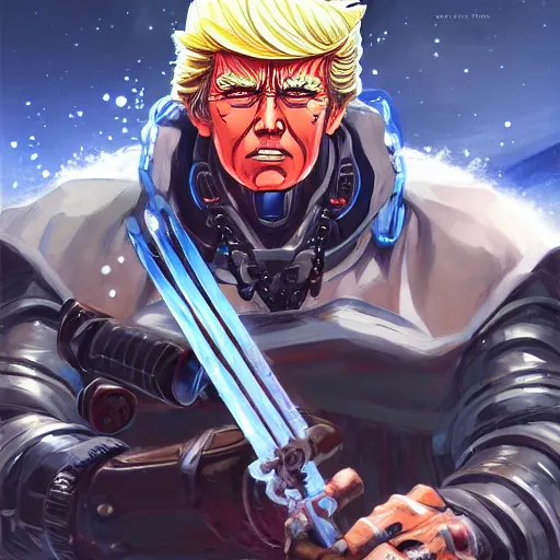 Image similar to anime portrait of the terminator as a shaman yedi using dark force to eliminate trump as an anime antagonist by Stanley Artgerm Lau, WLOP, Rossdraws, James Jean, Andrei Riabovitchev, Marc Simonetti, and Sakimichan, trending on artstation