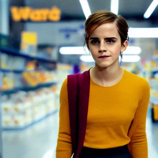 Image similar to emma watson, inside kmart, film still,