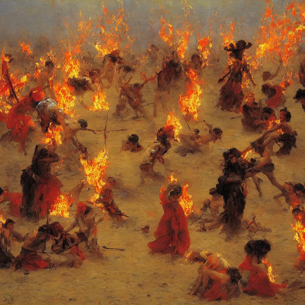 Prompt: high quality high detail painting by ilya repin, burning man, fire, flames, epic, hd