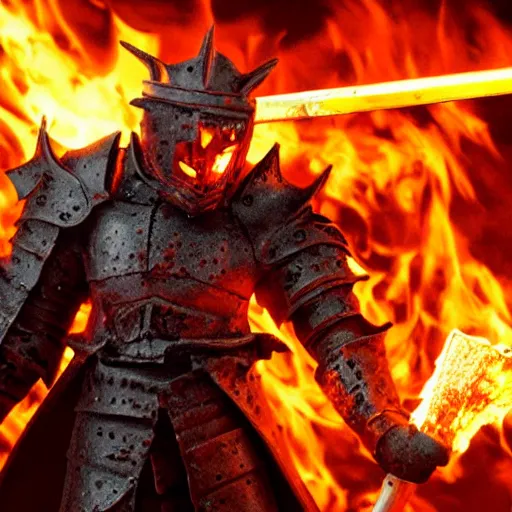 Prompt: photo of a hell knight with a flaming sword