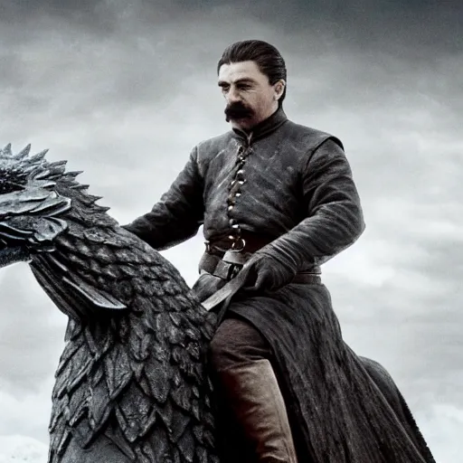 Image similar to Photo of Joseph Stalin riding the dragon from Game of Thrones ,