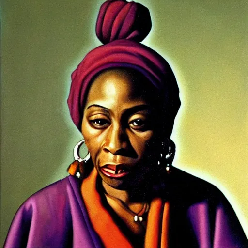 Image similar to oil painting portrait of afeni shakur, oil on canvas, johannes vermeer