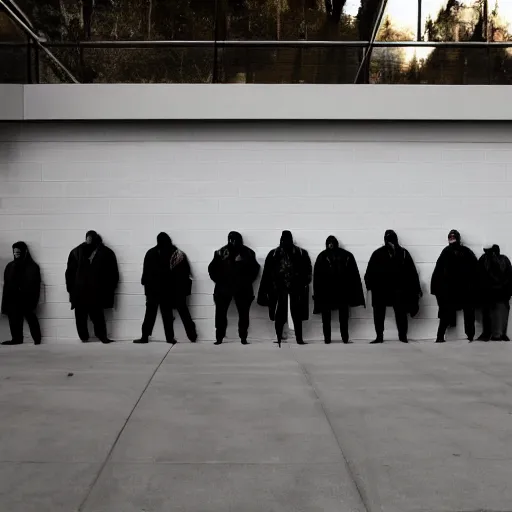 Image similar to suspects lineup in front of white wall facing the camera