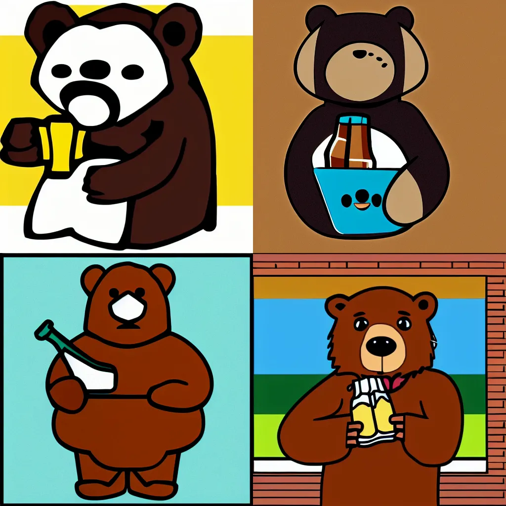 Prompt: Emoji of a Bear drinking beer. High quality. Cartoonized.