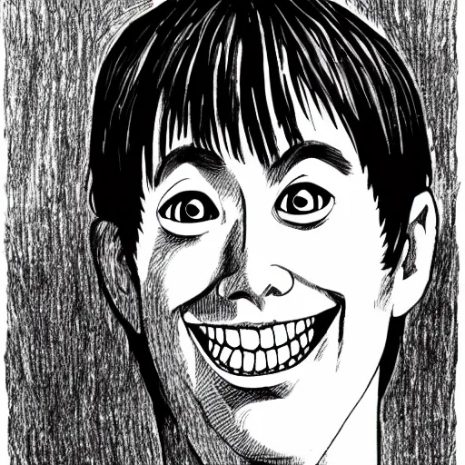 Image similar to drawing of a smiling man by junji ito,