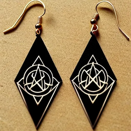 Image similar to 2 d wood lasercut earrings, mystical symbols, 8 k, hd, trending on amazon on artstation, trending on deviantart, trending on etsy, epic digital art