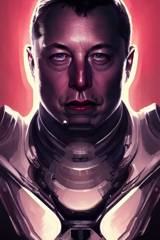 Image similar to elon musk as a punisher, portrait, symmetrical, highly detailed, digital painting, artstation, concept art, smooth, sharp focus, illustration, cinematic lighting, art by artgerm and greg rutkowski and alphonse mucha