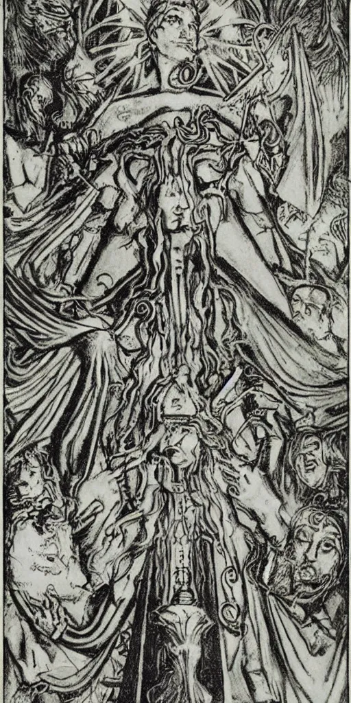 Prompt: the chariot tarot card by austin osman spare