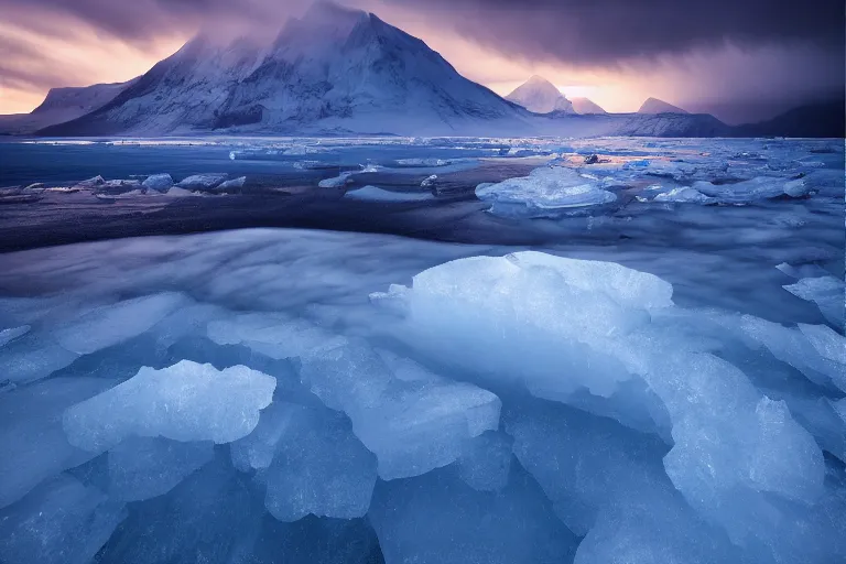 Image similar to moody landscape photography by marc adamus, ice vcave, blue, wide angle