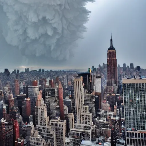 Image similar to new york city during a tornado