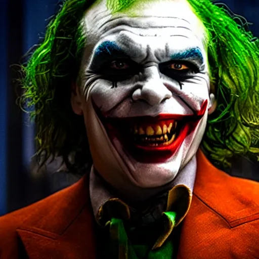 Image similar to stunning awe inspiring mike myers as the joker, movie still 8 k hdr atmospheric lighting