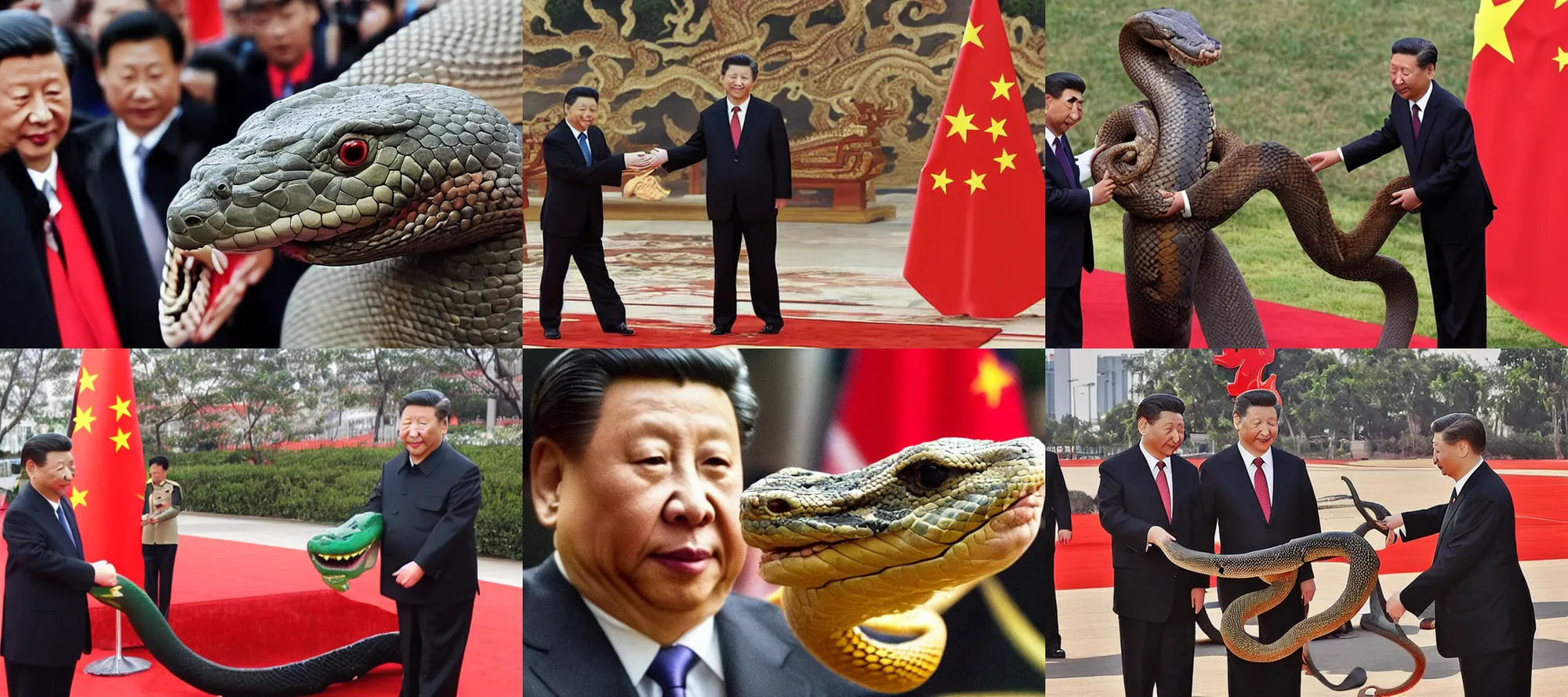Prompt: a snake! with the head of xi jinping!!