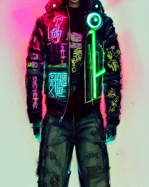 Image similar to neon operator kendall jenner, cyberpunk futuristic neon, reflective puffer jacket, decorated with traditional japanese ornaments by ismail inceoglu dragan bibin hans thoma greg rutkowski alexandros pyromallis nekro rene maritte illustrated, perfect face, fine details, realistic shaded, fine - face, pretty face