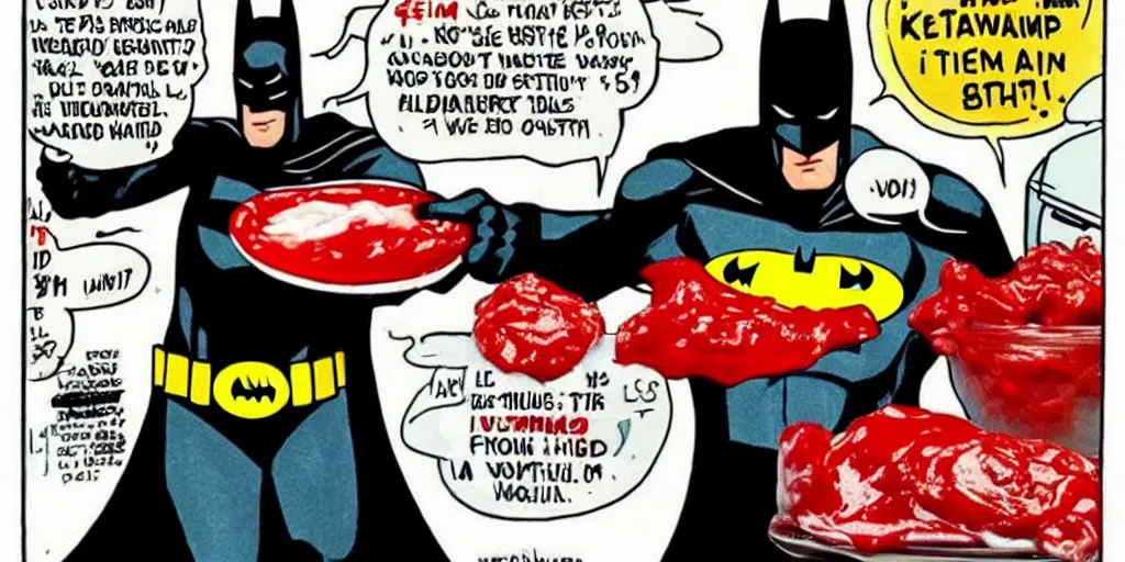 Image similar to batman addicted to ketchup.