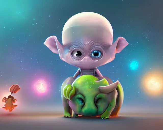 Image similar to 3D Fantasy Cute and adorable alien piggy in space, bright stars, Smooth 3D Illustration, soft render, Servando Lupini, Daniil Kudriavtsev, handpaint texture, Blender, 3DCoat