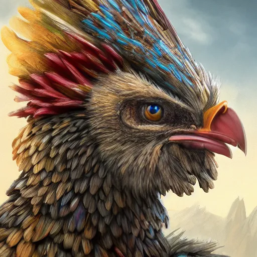 Image similar to fantasy chicken human, high detail, fantasy art, concept art, 4 k, ultra detail, computer art