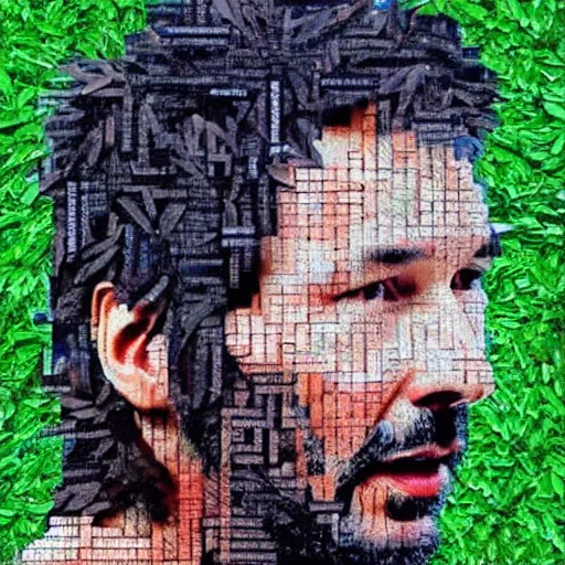 Image similar to keanu reaves made of leaves