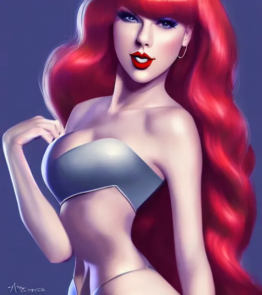 Image similar to Taylor Swift cosplaying as jessica rabbit, by artgerm, WLOP, deviantart