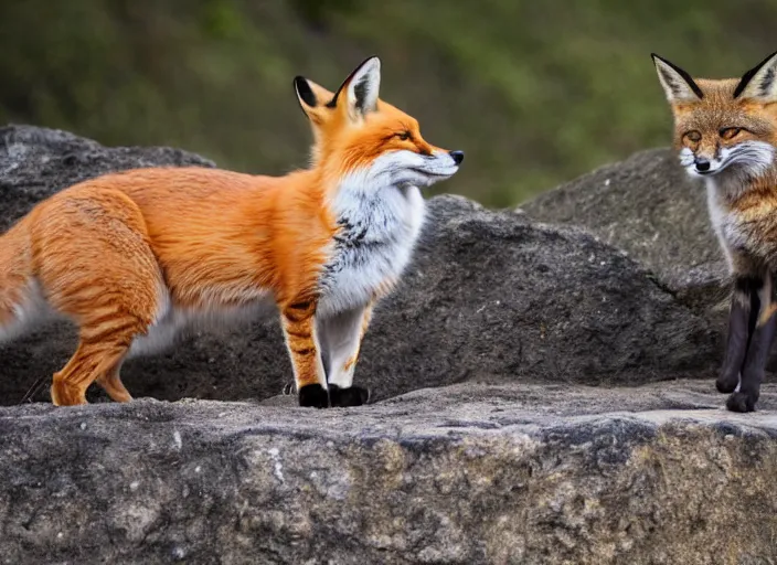 Image similar to a cat and a fox in a quarry 5 0 mm