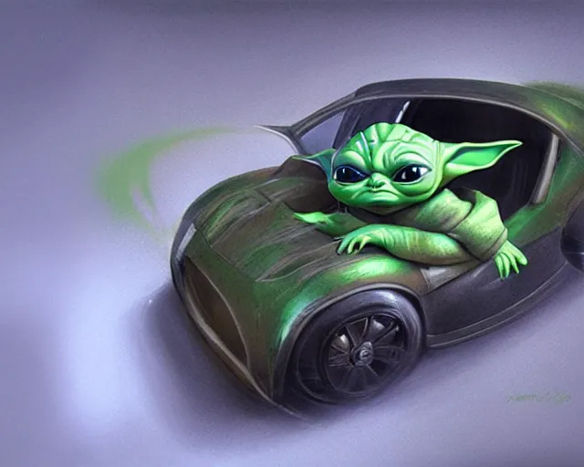 Image similar to car design in the style of baby yoda, amazing concept art, award - winning photorealistic illustration hdr 8 k