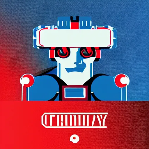 Prompt: inspired by robot company, vintage and cyberpunk logo, retro artwork, red and blue, design cyberpunk and elegant logo for art company