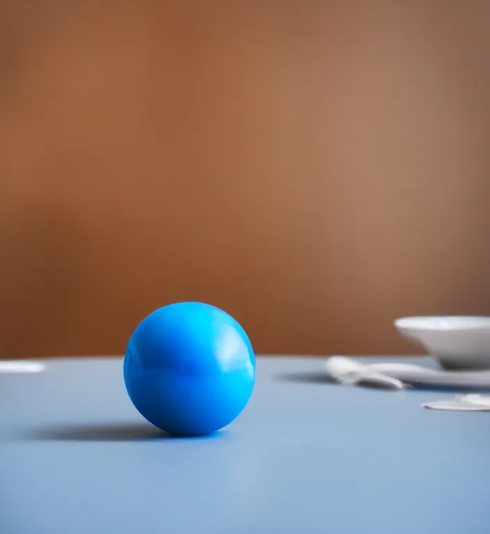 Prompt: a blue ball on a table, HDRI