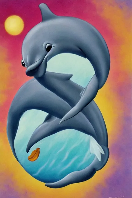 Image similar to cute dolphin, disney animation, face only, made by nebula, henri rousseau