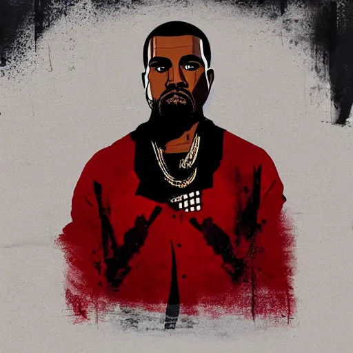 Image similar to portrait of kanye west in stephen bliss illustration red dead redemption 2 artwork of kanye west, in the style of red dead redemption 2 loading screen, by stephen bliss