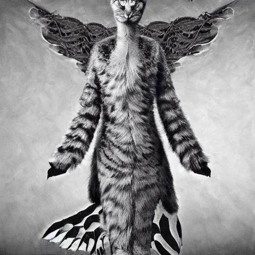 Prompt: Footage of a big tall cat with wings on the backrooms, highly detailed, surrealist, weird, strange, uncanny, odd