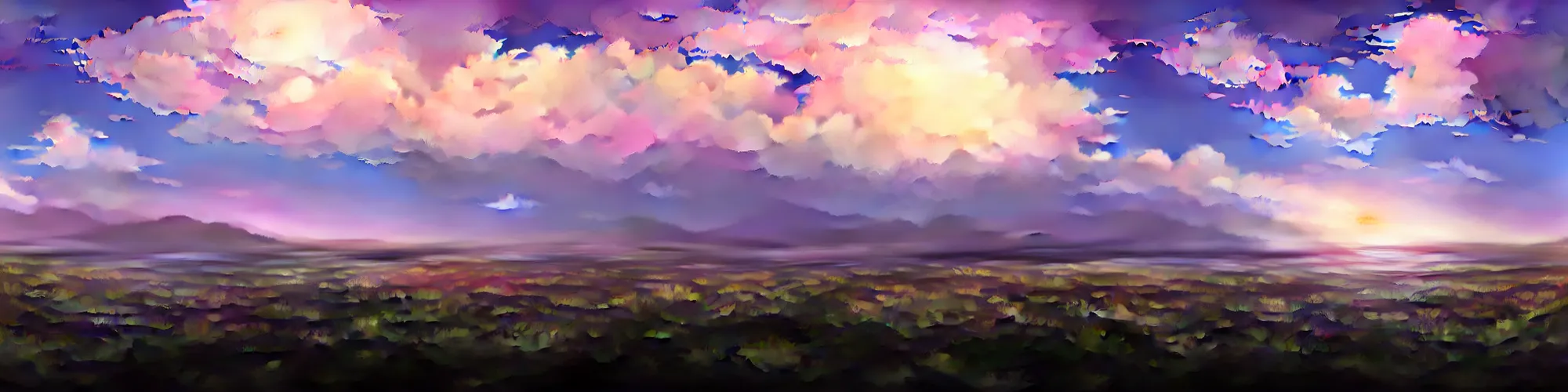 Prompt: panorama view of the sky. matte painting, anime, studio ghibli. professional digital painting, artstation, concept art, smooth, beautiful, cinematic