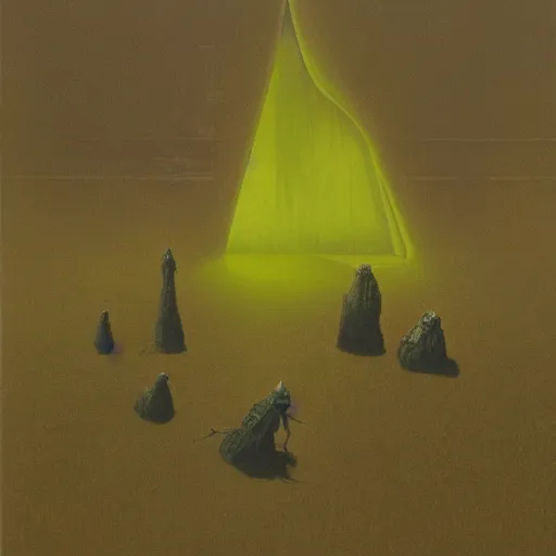 Prompt: Angry Swiss Cheese, dark fantasy, yellow and green, artstation, painted by Zdzisław Beksiński and Wayne Barlowe