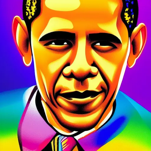 Prompt: a detailed portrait of Obama in the style of Lisa Frank, 8k, ornate, intricate