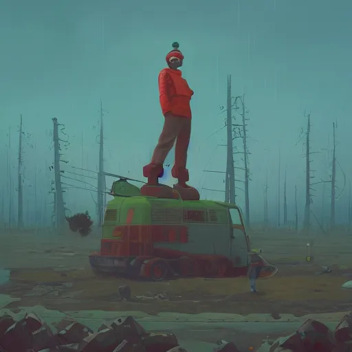 Prompt: The Harbinger, a full-body portrait by Simon Stålenhag