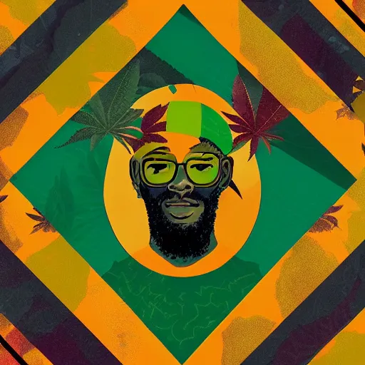 Prompt: Jamaican Marijuana profile picture by Sachin Teng, symetrical, Organic Painting , Leaf Green, adidas, Green smoke, Impressive, Award Winning, Warm, Good Vibes, Positive, geometric shapes, energetic, intricate background, graffiti, street art:2 by Sachin Teng:4