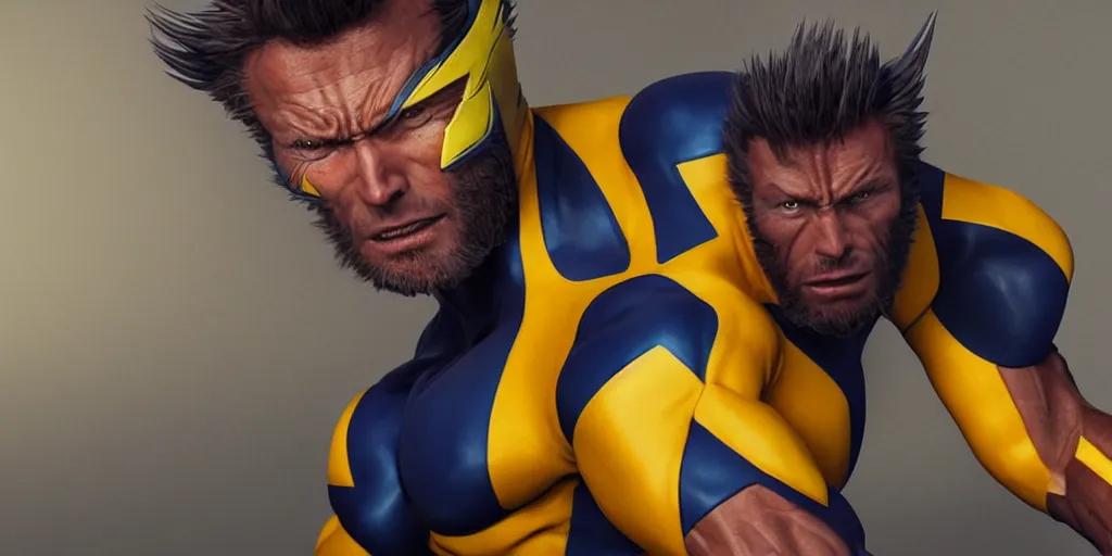 Image similar to clint eastwood as wolverine in blue and yellow costume, octane render, beautiful composition, trending on artstation, award - winning photograph, masterpiece