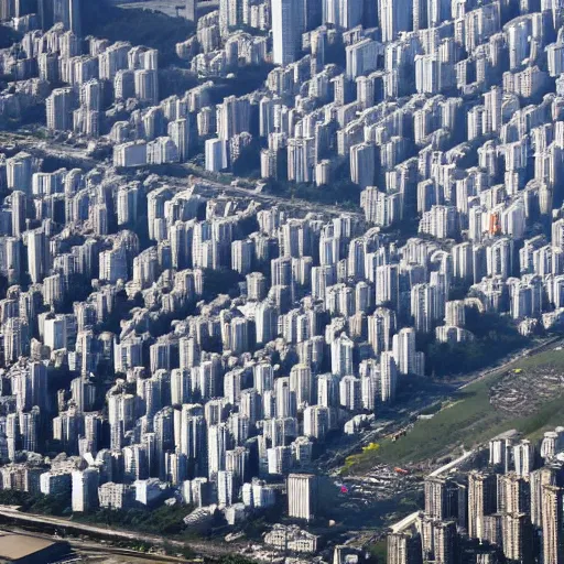 Prompt: aerial view of the site where the ovni crashed over the city of Seoul. AFP