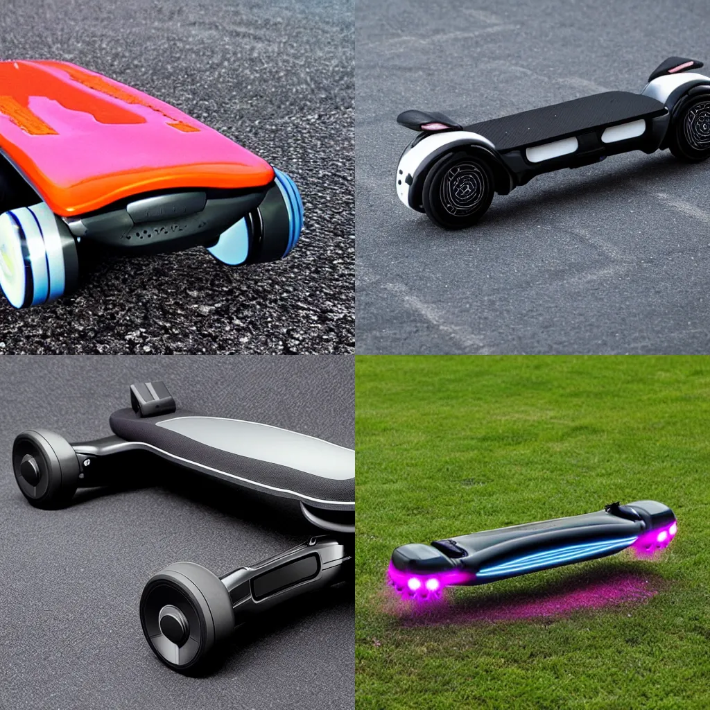 Prompt: futuristic hoverboard (1987) designed by Masayuki Uemura, product photo, high detail