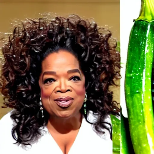 Image similar to a dish of oprah winfreys face fused with okra veg with green stalky ( ( green oprah winfrey's face ) ), oprah okra winfrey sentient veg