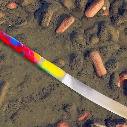 Image similar to a sword, stuck in colorful mud