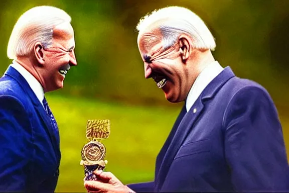 Image similar to “ very very intricate photorealistic photo of hitler and joe biden laughing together, detailed natural lighting, award - winning crisp details ”