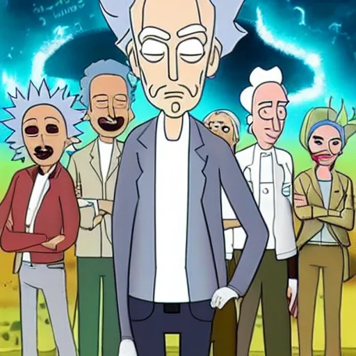 Image similar to Bill Murray playing Rick Sanchez, with spikey grey hair, and wearing a white lab coat, real-life action movie of Rick & Morty announced, poster art