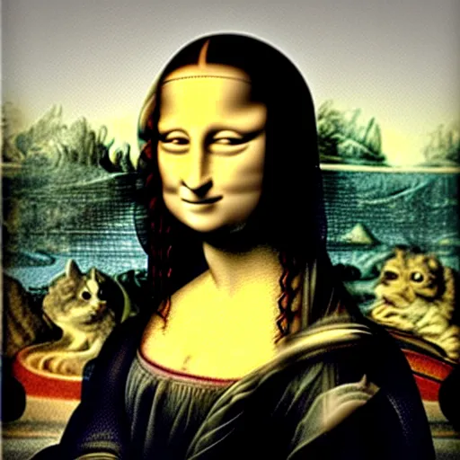 Image similar to the mona lisa with a cat for a face